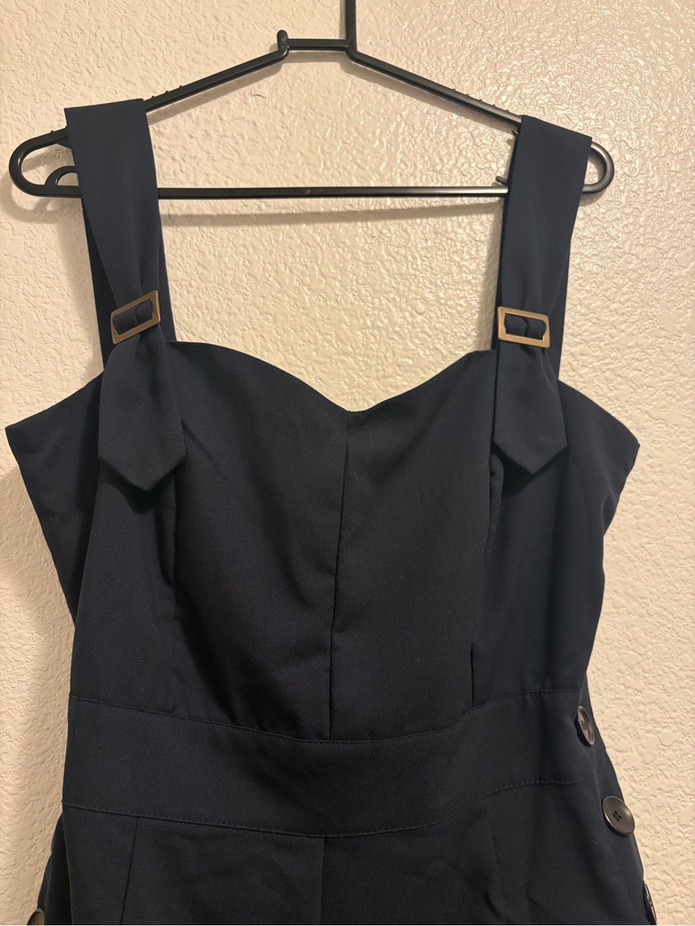 Unique Vintage Navy Blue Romper with Buckle Straps - Picture 2 of 4